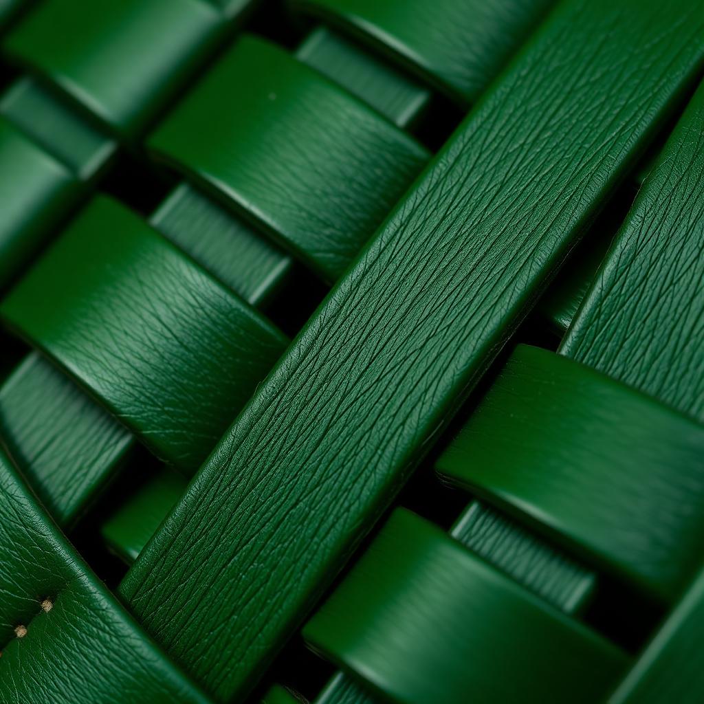 Hand-woven strips in signature green.